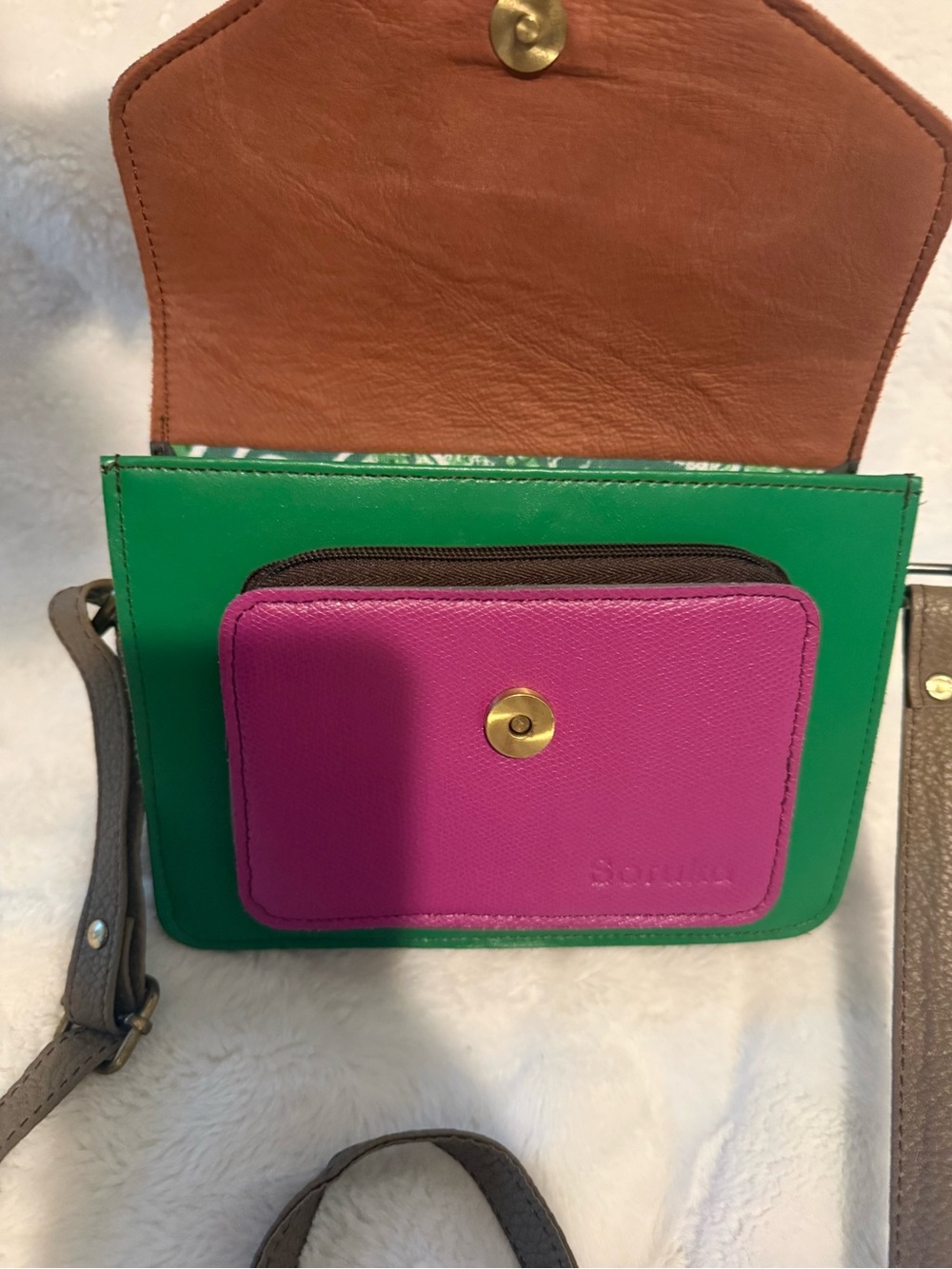 Colorblock Leopard-Accent Crossbody Bag - Pink & Green - Picture 2 of 5